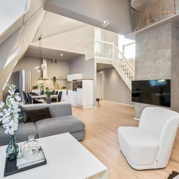 Two bedroom penthouse with large living room and rooftop in the city centre of Trondheim，位于特隆赫姆的酒店