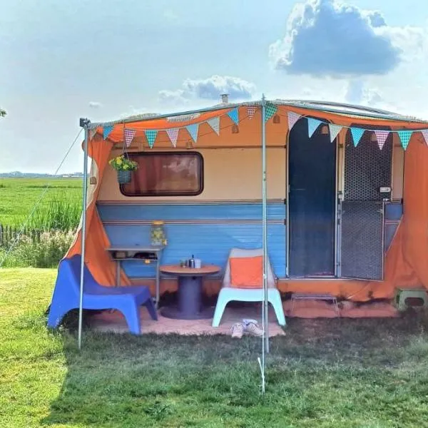 Kleurrijke retro contructam caravan vlakbij het Sneekermeer，位于Terzool的酒店