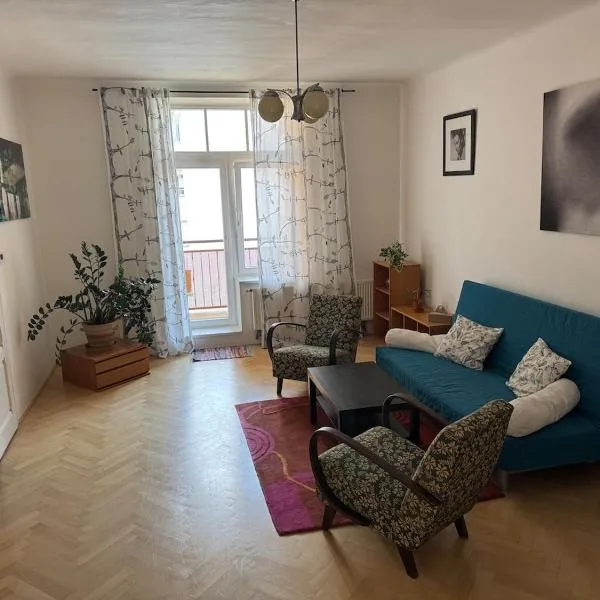 Stylish 90m2 2-Bedroom Apartment in Brno Centre with Balcony & Workspace，位于布尔诺的酒店