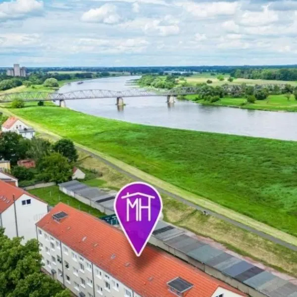 Barby-Apartment mit Elbblick und Balkon am Elbe-Saale-Radweg-1 Hund willkommen，位于Barby的酒店