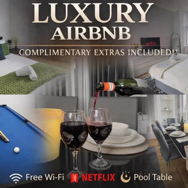 FREE Pool Table Cinema Room TableTennis AirHockey Glasgow City，位于格拉斯哥的酒店