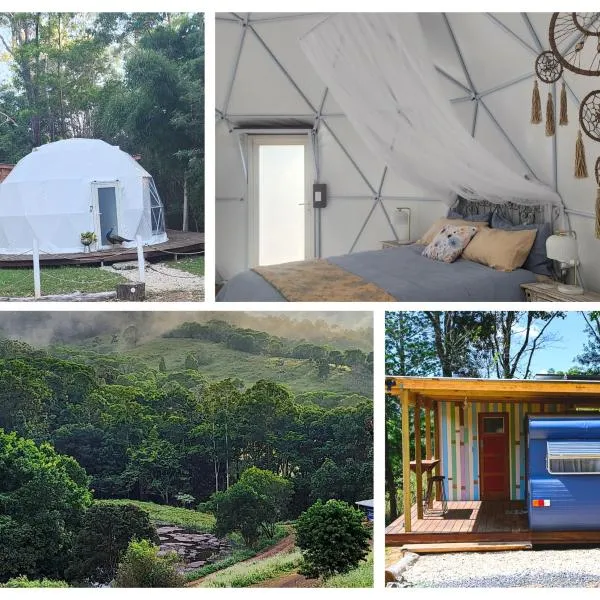 Shanlyn Farm combined listing has been divided into three private stays Solace Dome Solara Dome Little Soho Caravan search each stay individually to book，位于Traveston的酒店