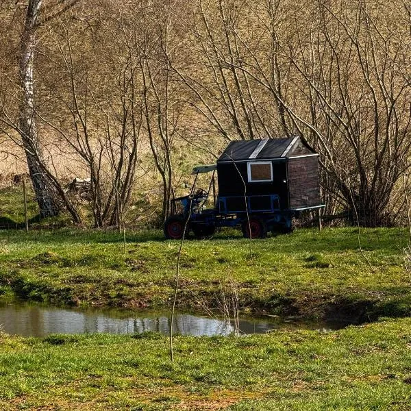 Kuschliger Schäferwagen mit Schlafsack autark auf Wiese，位于Hausbreitenbach的酒店