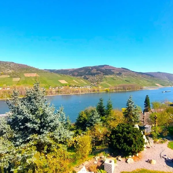 Ferienwohnung Märchenhain am Mittelrhein - Top-Lage mit Rheinblick, Terrasse & Garten, 2 Schlafzimmer und 2 Bäder，位于Niederheimbach的酒店