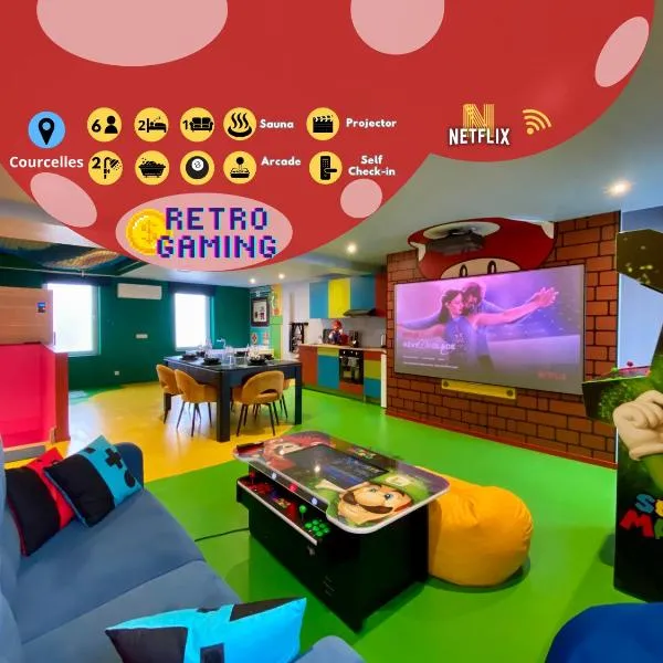 Retro Gaming Corner - Arcade Games - Jacuzzi - Sauna - Switch 2，位于Courcelles的酒店