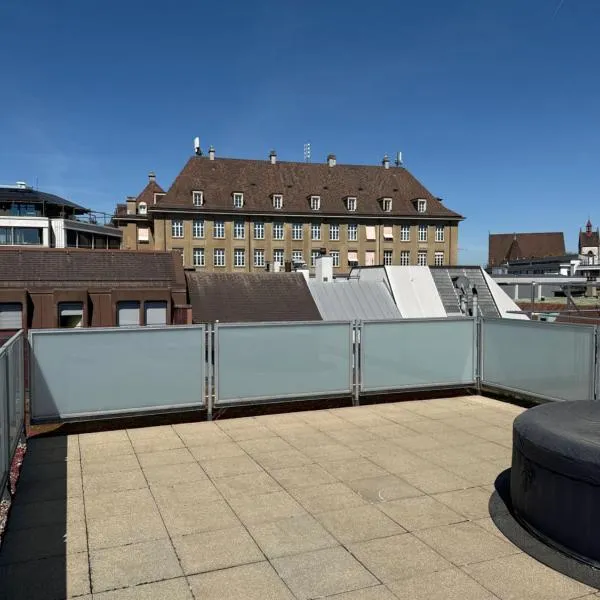 New Penthouse Loft with Rooftop Terrace 50sqm, Hot Tub, Open Kitchen Island, 2 BR, City Center，位于巴塞尔的酒店