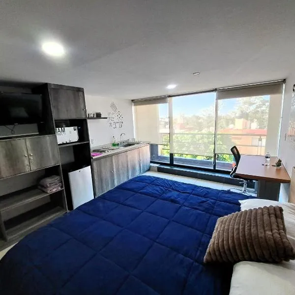 S09 SUITE KING Premium Suite TEC CEM Cocineta WiFi Balcón Parking Terraza，位于墨西哥城的酒店