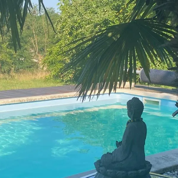 vue et accès piscine chambre d hôte ,"tipi" et" cabane" ferme Bressane，位于Dommartin-lès-Cuiseaux的酒店