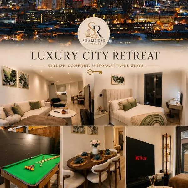 Luxury 1 bedroom apartment- Amazing city skyline views- free parking- pool table- city centre，位于伯明翰的酒店