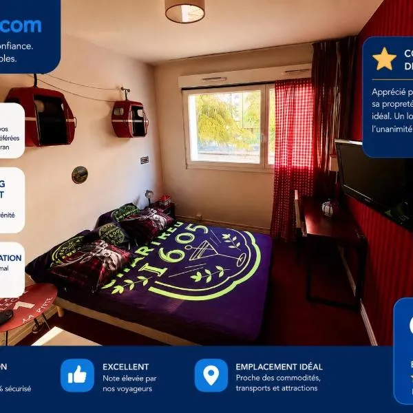 Studio lumineux et climatisé avec parking gratuit - Tramway devant la résidence - appartement 114，位于格勒诺布尔的酒店
