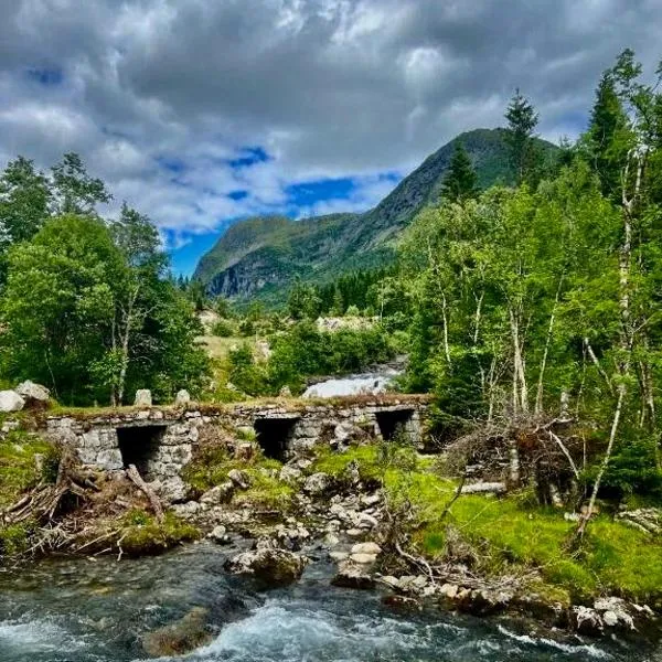 Haukedalen mountain panorama river view，位于Holsa的酒店